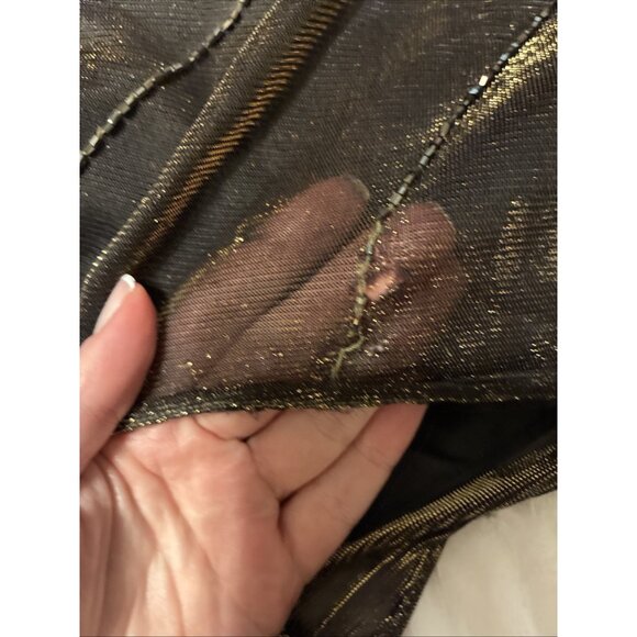 Michelle Fashion Formal Black Gold Metallic Beaded Long Gown Dress 18 Xl - Picture 6 of 6